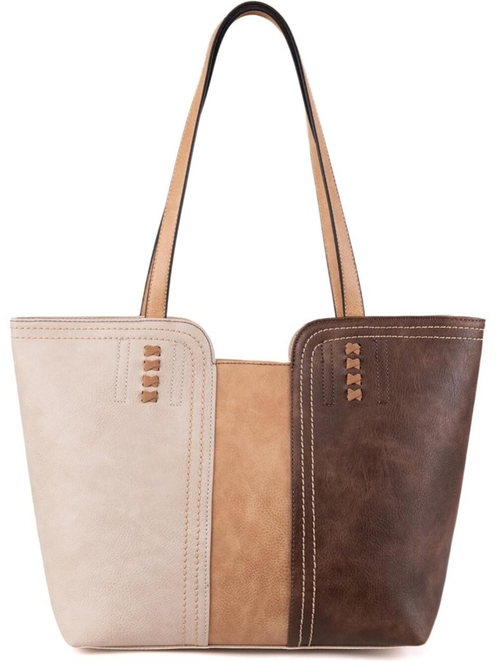 Women's Three Chocolate Vegan Leather Classy Look West Tote Handle Satchel Purse